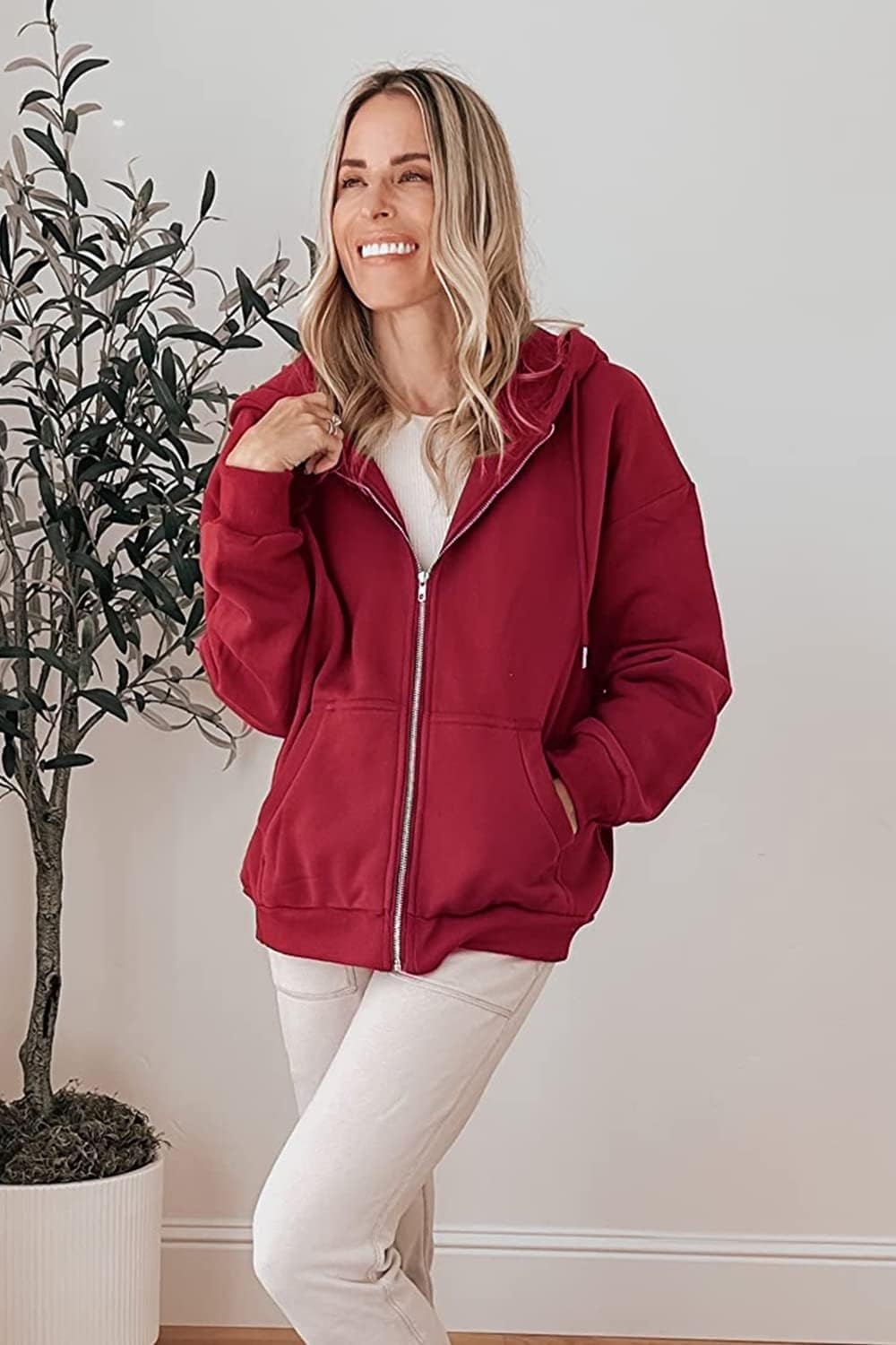 image:imagePRETTYGARDEN Womens Fall Zip Up Hoodies SweatshirtsRed