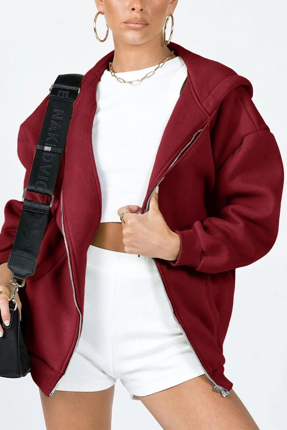 image:imagePRETTYGARDEN Womens Fall Zip Up Hoodies SweatshirtsRed