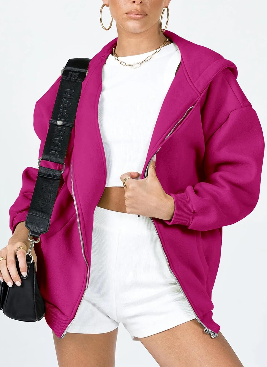 image:imagePRETTYGARDEN Womens Fall Zip Up Hoodies SweatshirtsRose Red