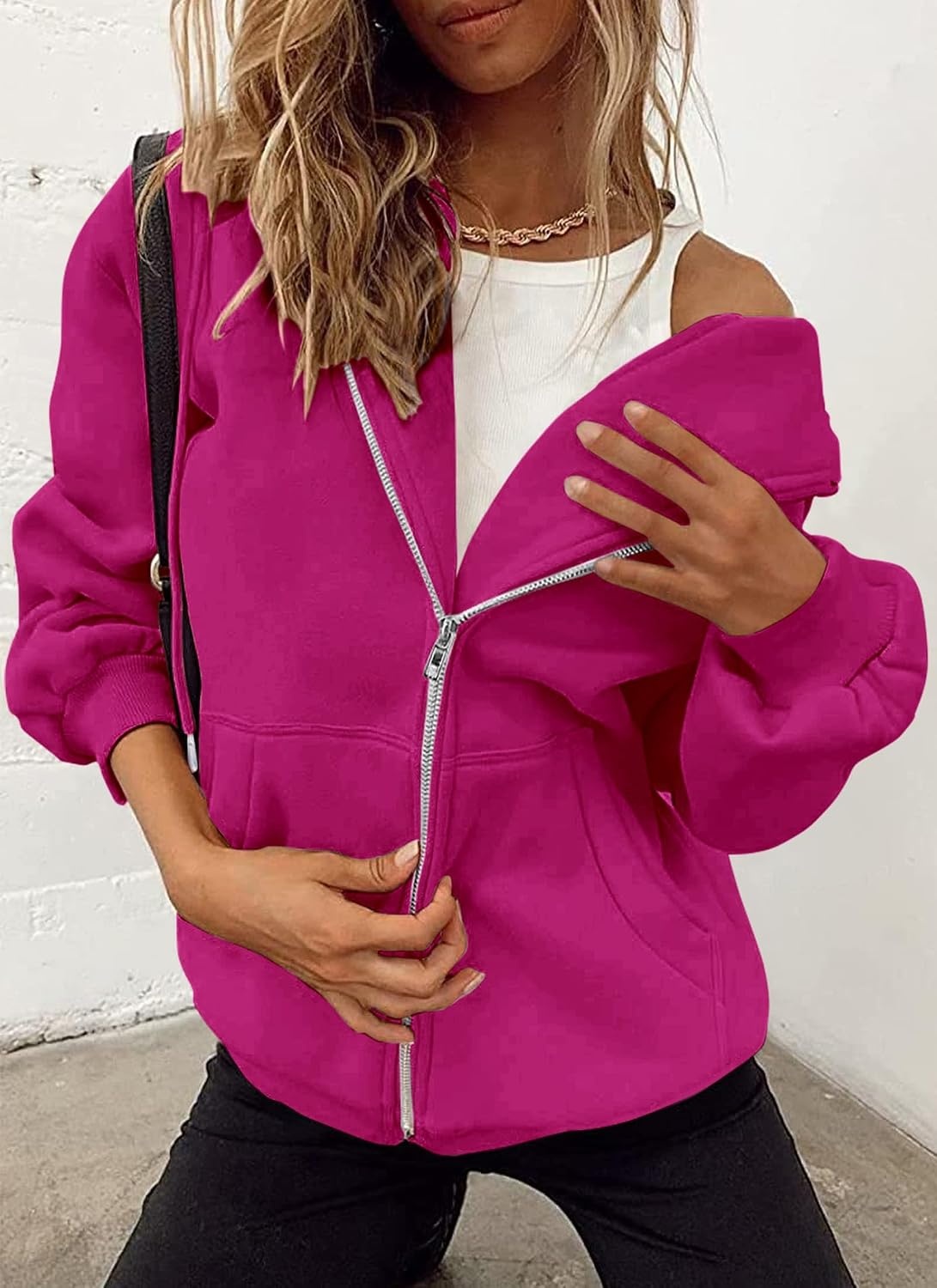 image:imagePRETTYGARDEN Womens Fall Zip Up Hoodies SweatshirtsRose Red