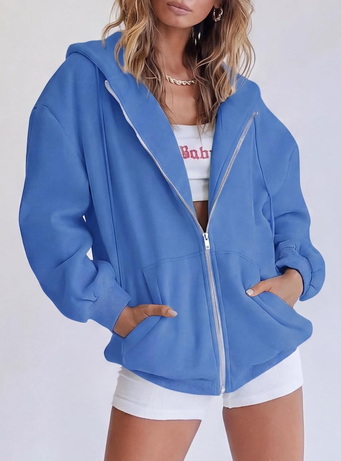 image:imagePRETTYGARDEN Womens Fall Zip Up Hoodies SweatshirtsSky Blue