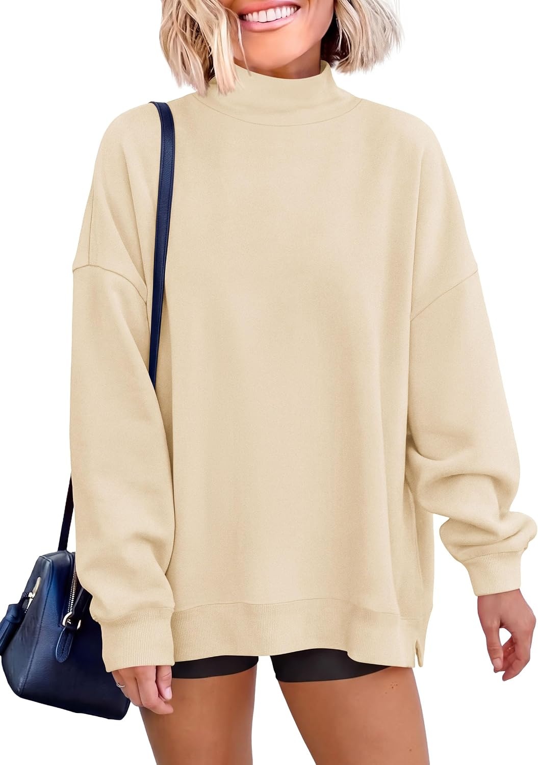 image:imagePRETTYGARDEN Womens Mock Neck Sweatshirt Oversized PulloverApricot