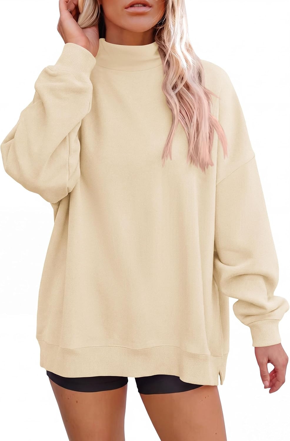 image:imagePRETTYGARDEN Womens Mock Neck Sweatshirt Oversized PulloverApricot