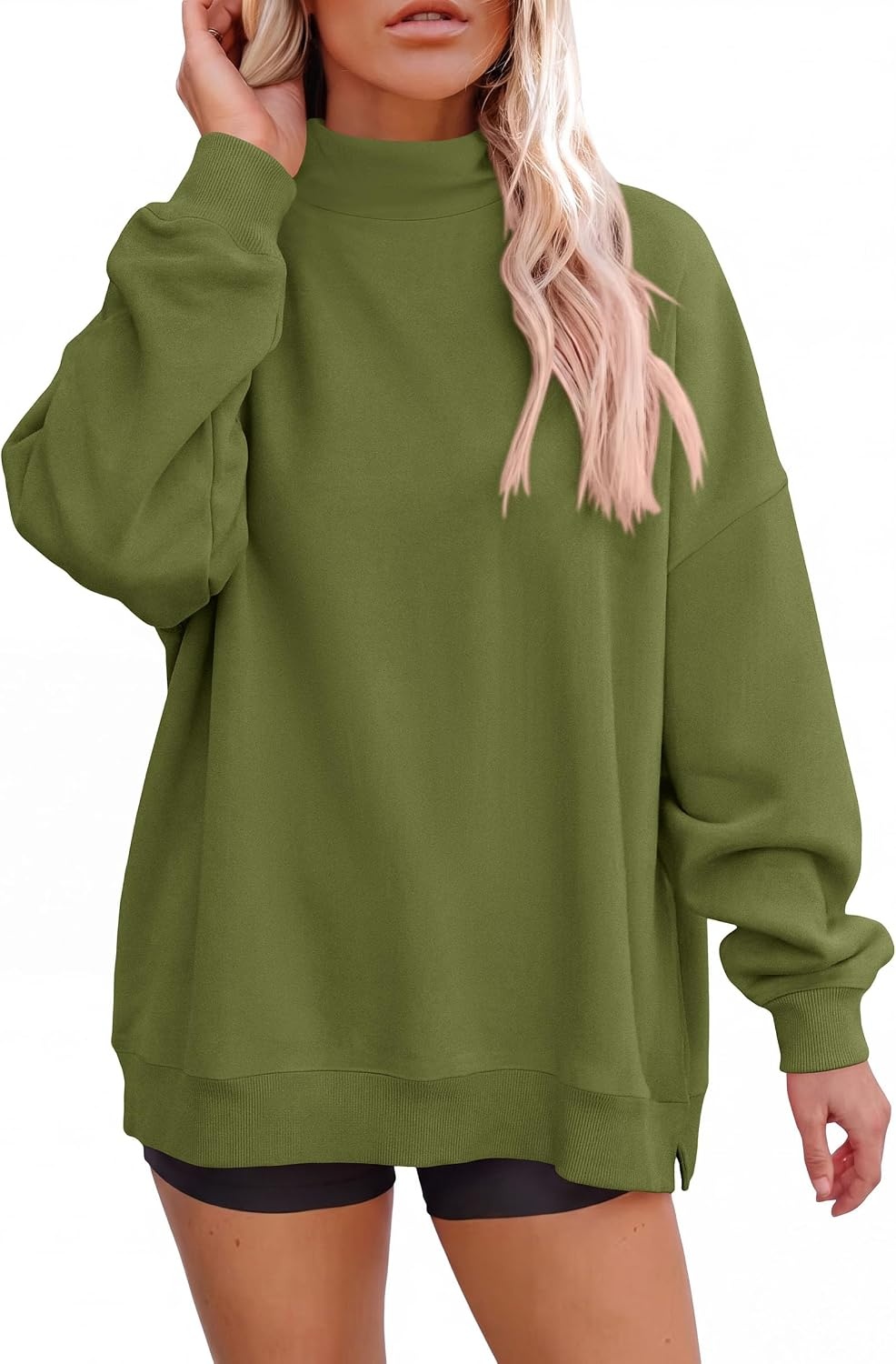 image:imagePRETTYGARDEN Womens Mock Neck Sweatshirt Oversized PulloverArmy Green
