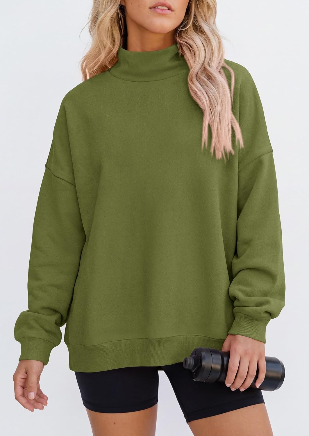 image:imagePRETTYGARDEN Womens Mock Neck Sweatshirt Oversized PulloverArmy Green