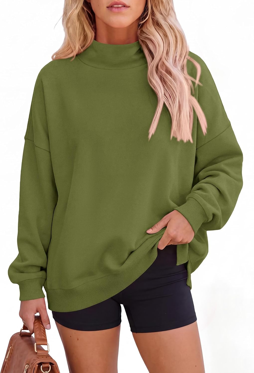 image:imagePRETTYGARDEN Womens Mock Neck Sweatshirt Oversized PulloverArmy Green
