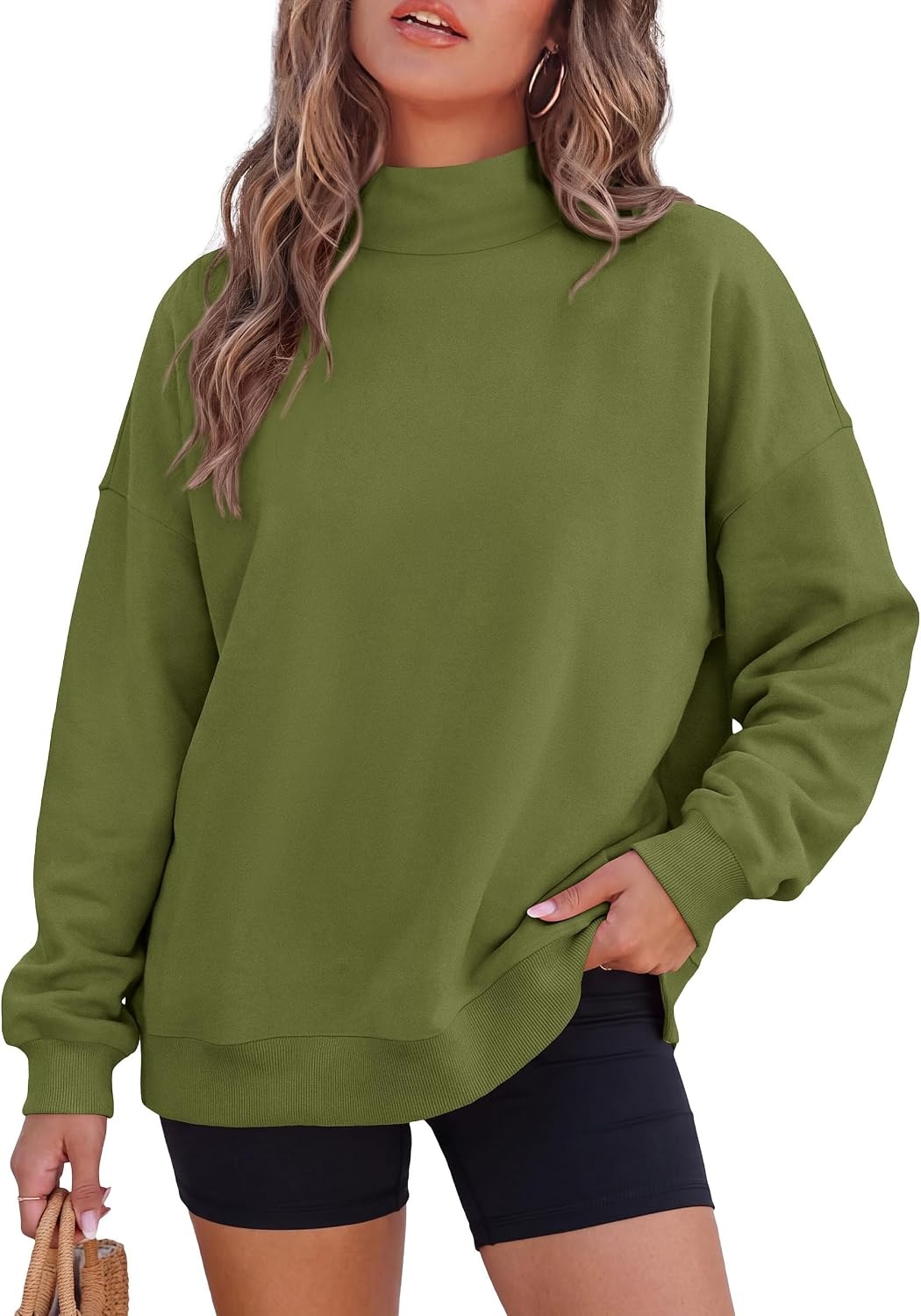 image:imagePRETTYGARDEN Womens Mock Neck Sweatshirt Oversized PulloverArmy Green