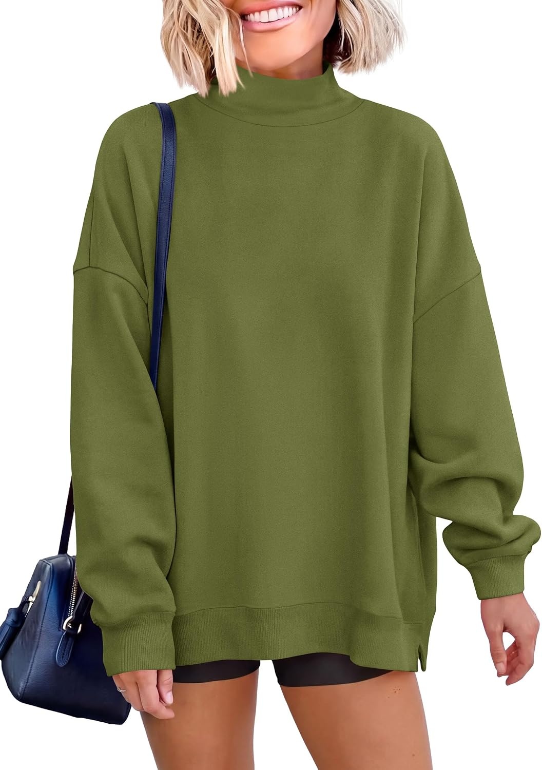 image:imagePRETTYGARDEN Womens Mock Neck Sweatshirt Oversized PulloverArmy Green