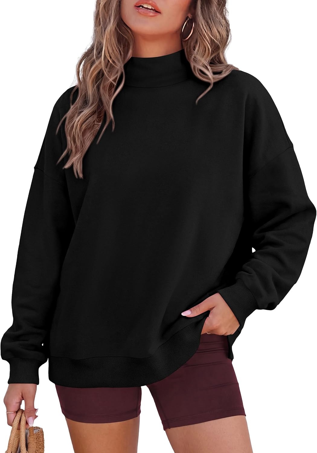 image:imagePRETTYGARDEN Womens Mock Neck Sweatshirt Oversized PulloverBlack