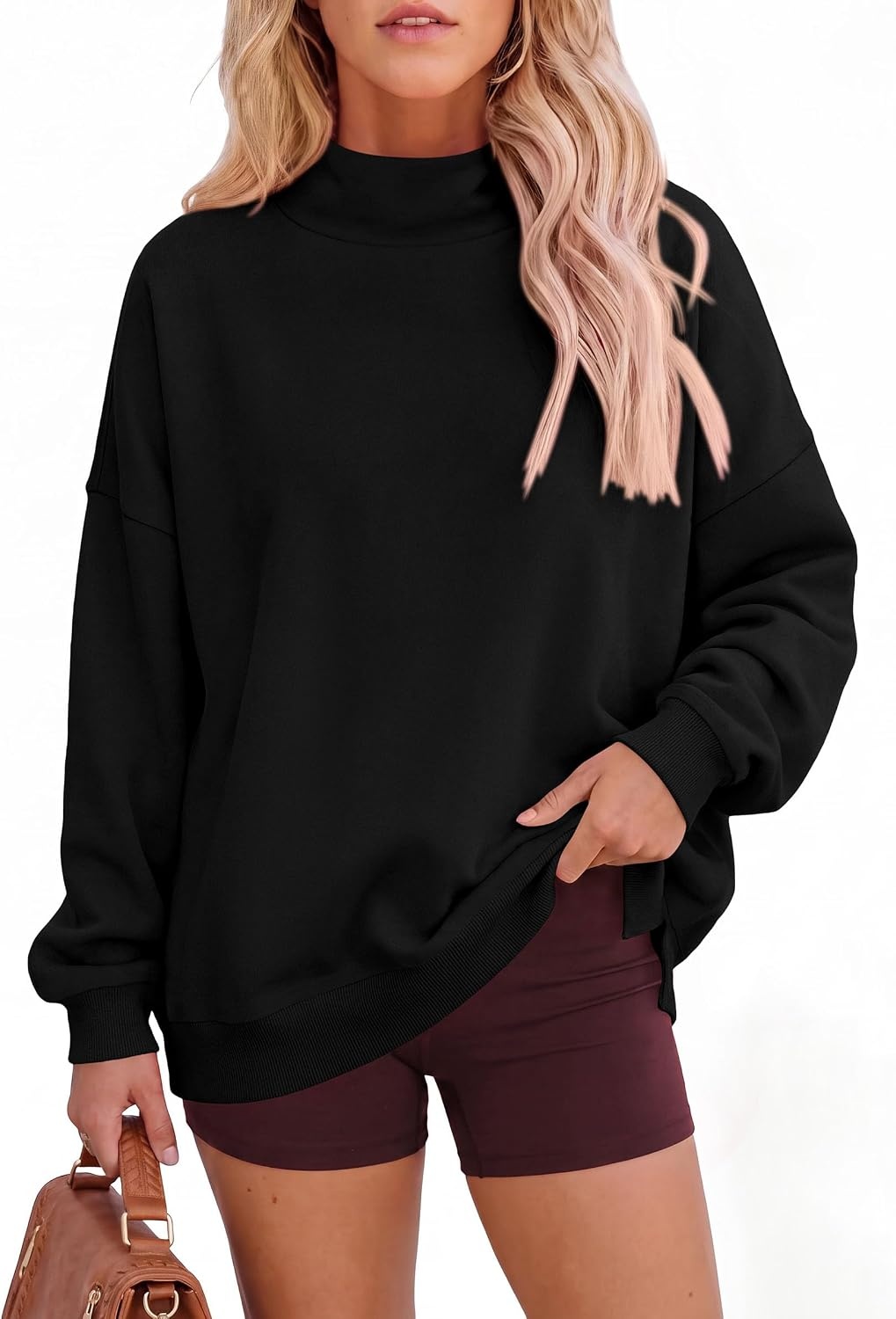 image:imagePRETTYGARDEN Womens Mock Neck Sweatshirt Oversized PulloverBlack