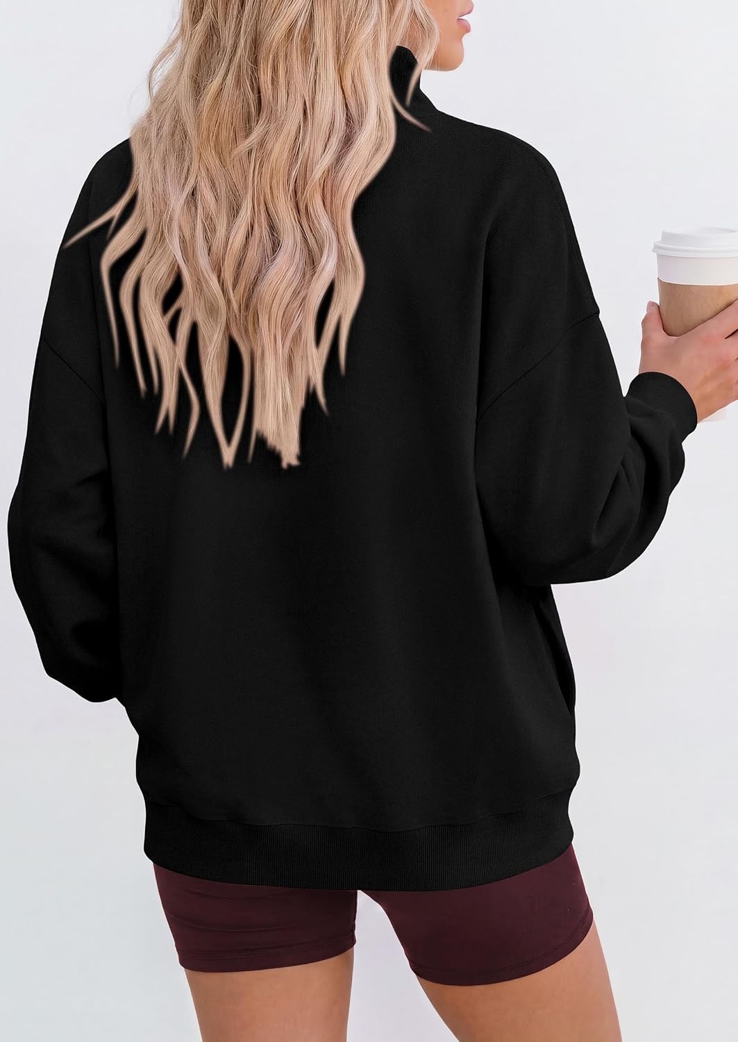 image:imagePRETTYGARDEN Womens Mock Neck Sweatshirt Oversized PulloverBlack