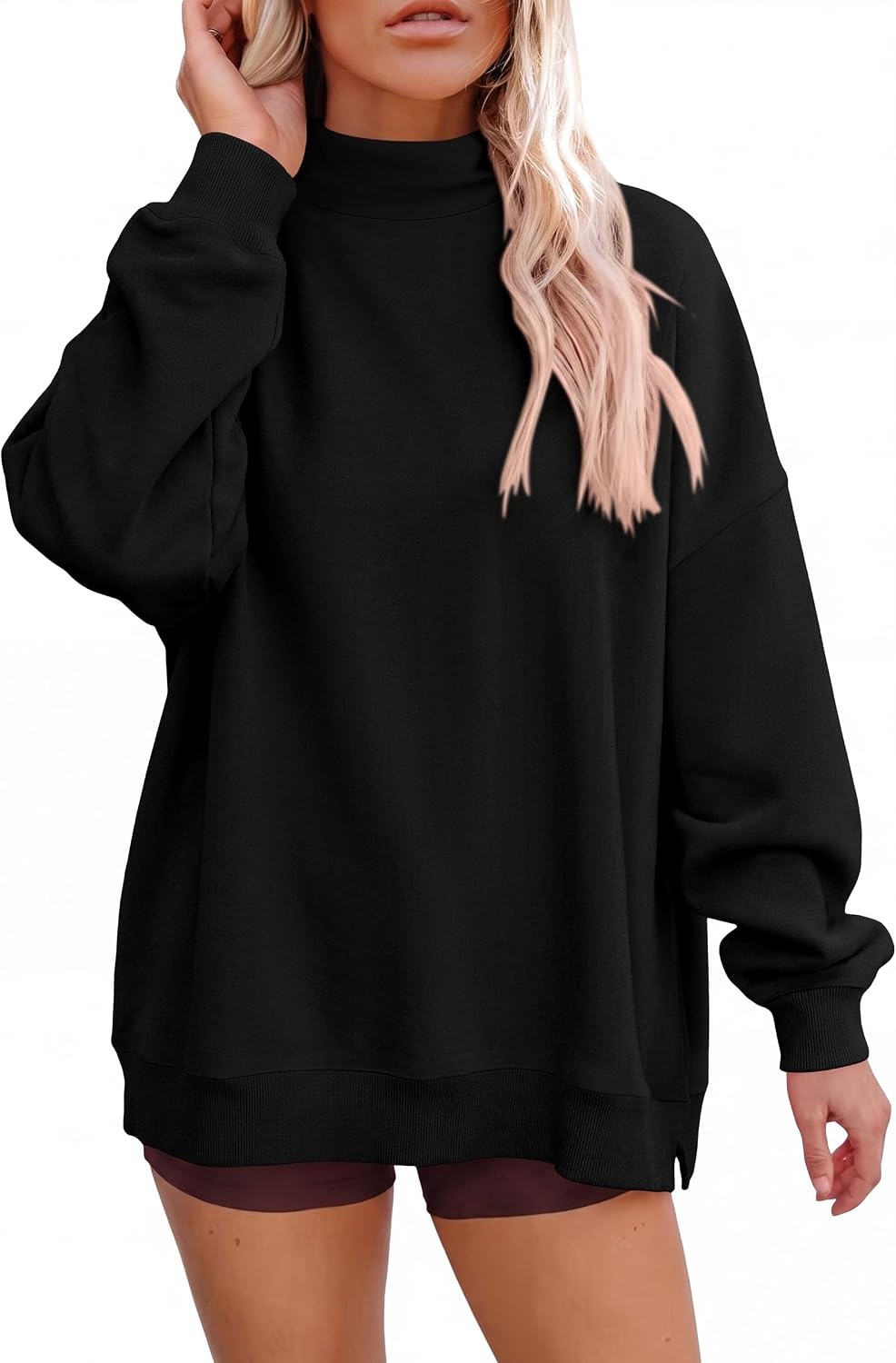 image:imagePRETTYGARDEN Womens Mock Neck Sweatshirt Oversized PulloverBlack