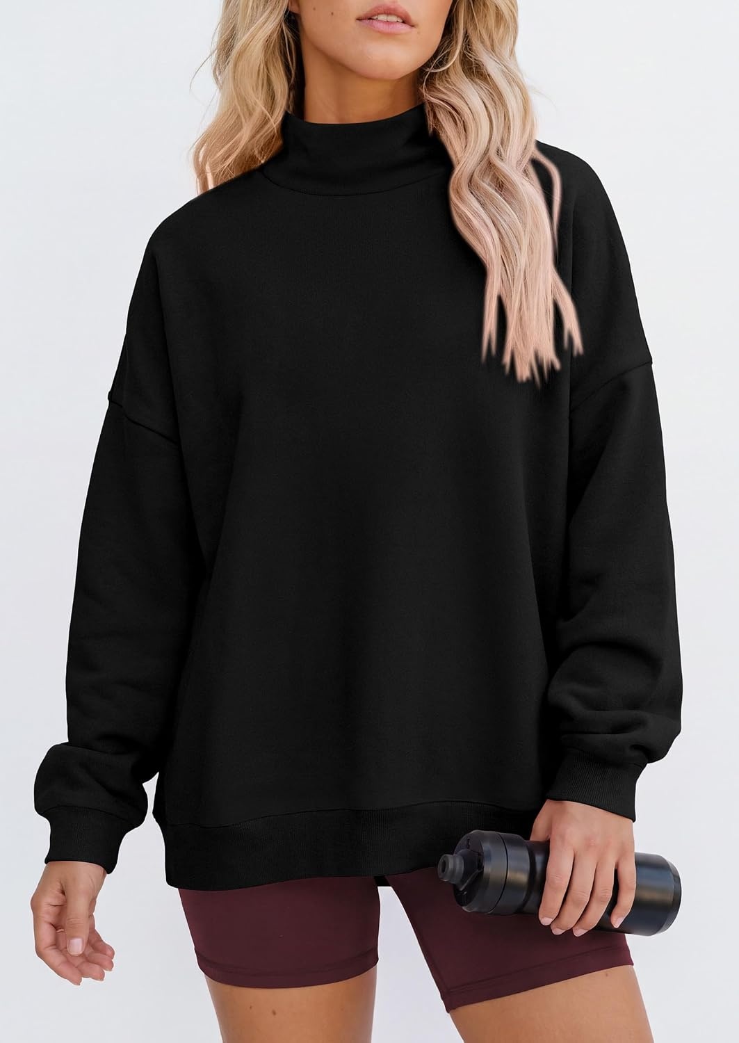 image:imagePRETTYGARDEN Womens Mock Neck Sweatshirt Oversized PulloverBlack