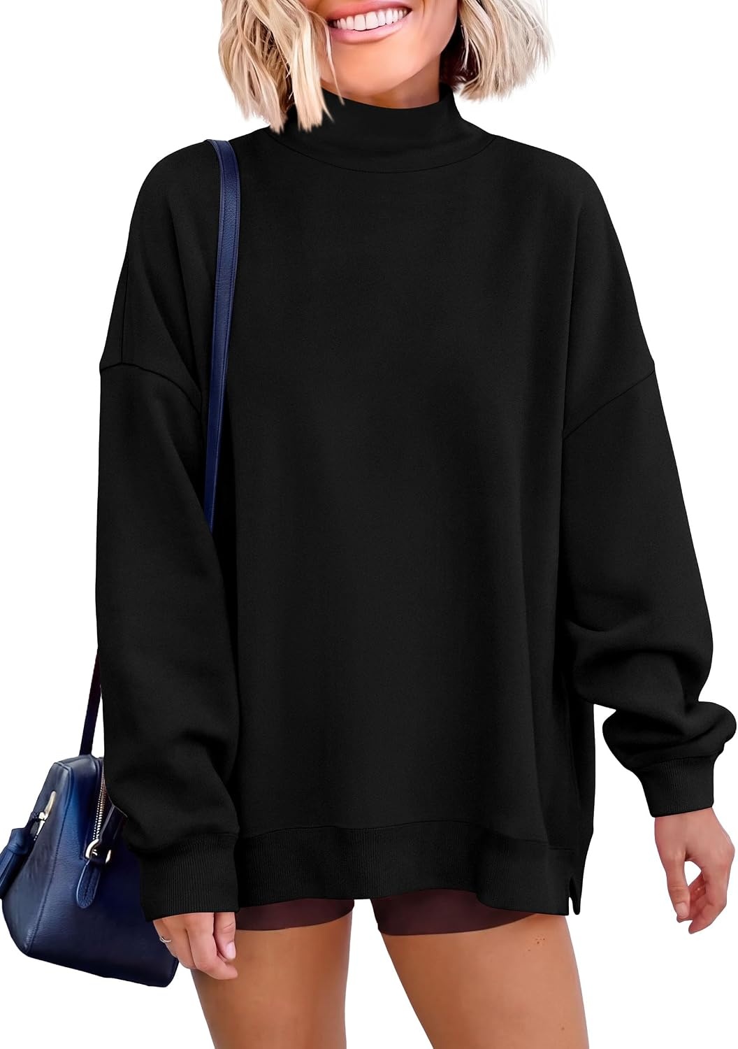 image:imagePRETTYGARDEN Womens Mock Neck Sweatshirt Oversized PulloverBlack
