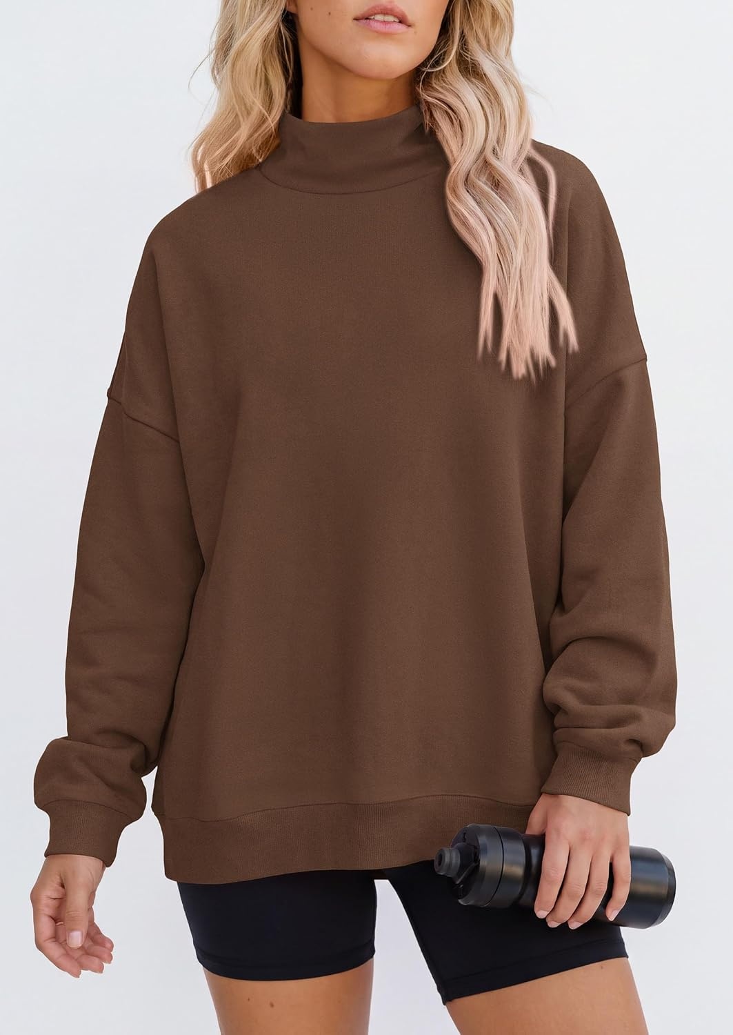 image:imagePRETTYGARDEN Womens Mock Neck Sweatshirt Oversized PulloverBrown