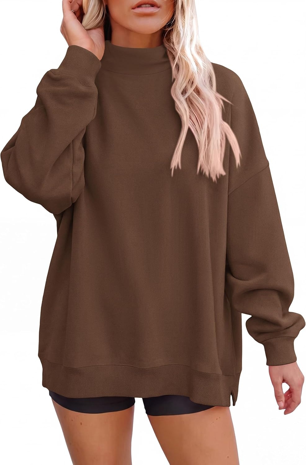 image:imagePRETTYGARDEN Womens Mock Neck Sweatshirt Oversized PulloverBrown