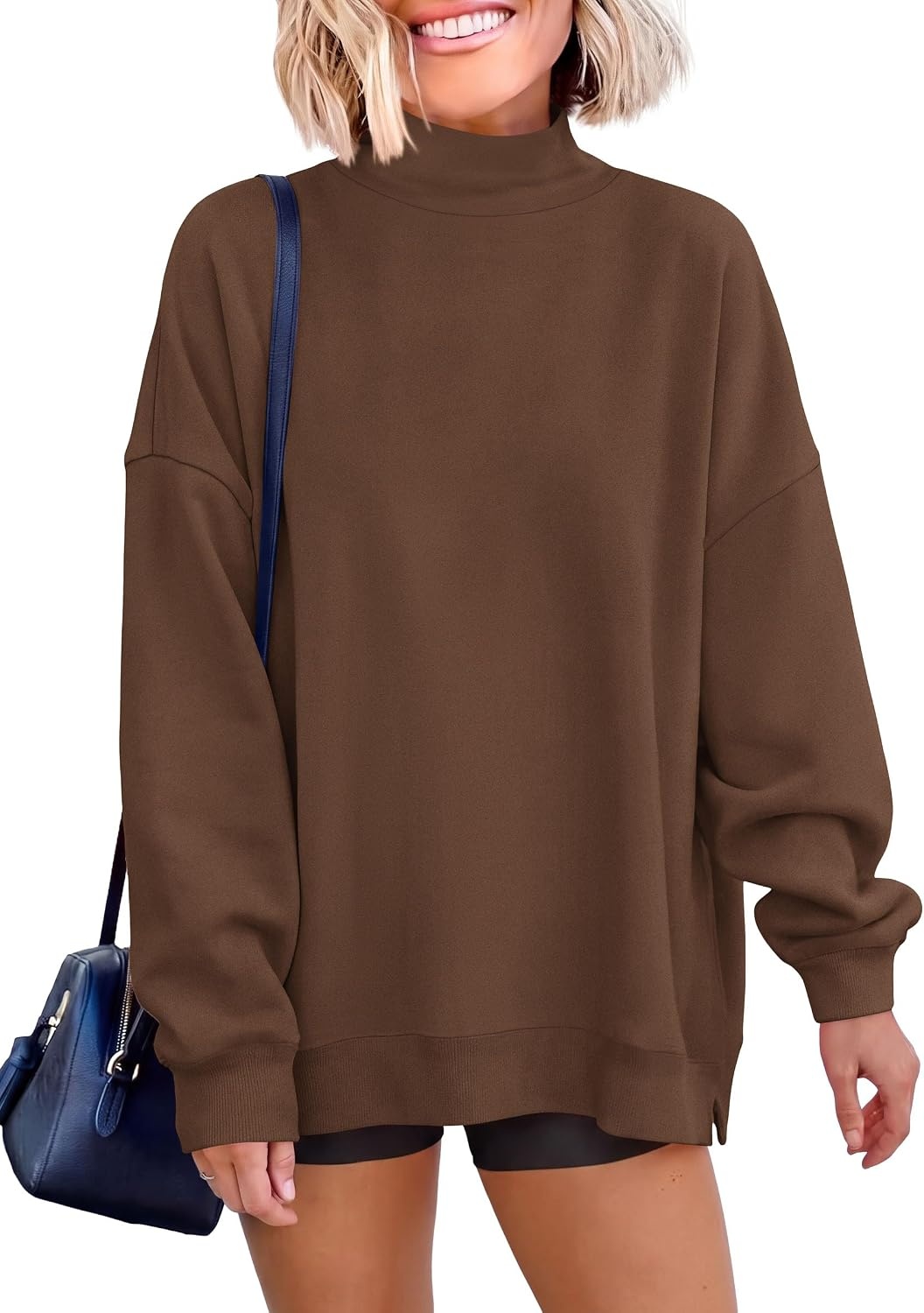 image:imagePRETTYGARDEN Womens Mock Neck Sweatshirt Oversized PulloverBrown