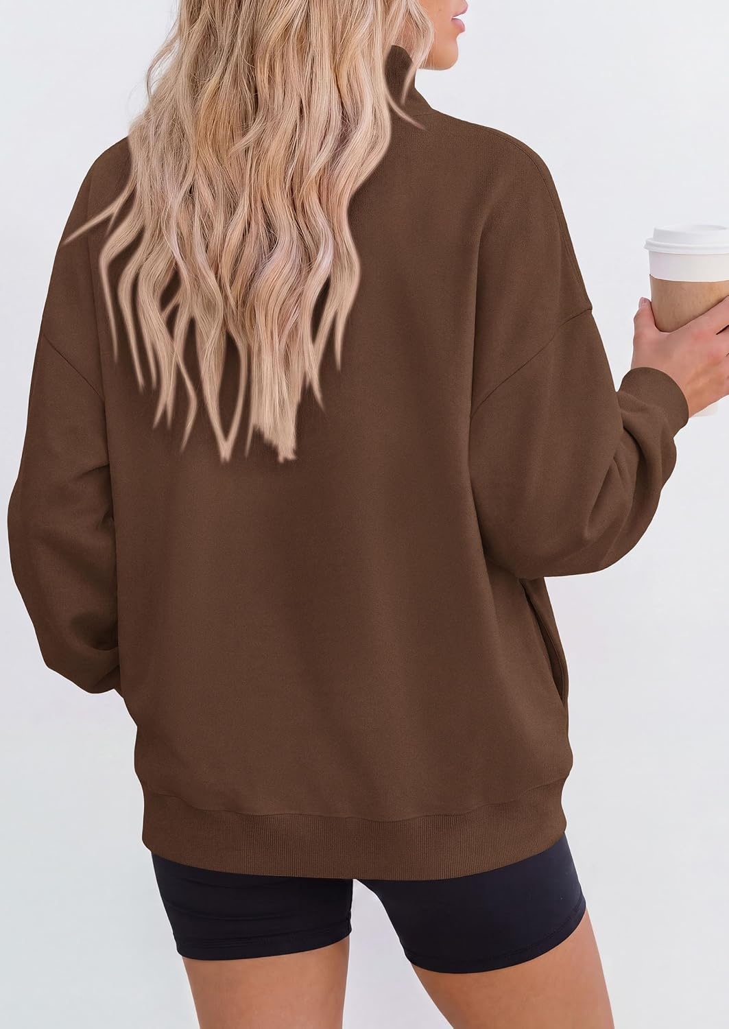 image:imagePRETTYGARDEN Womens Mock Neck Sweatshirt Oversized PulloverBrown