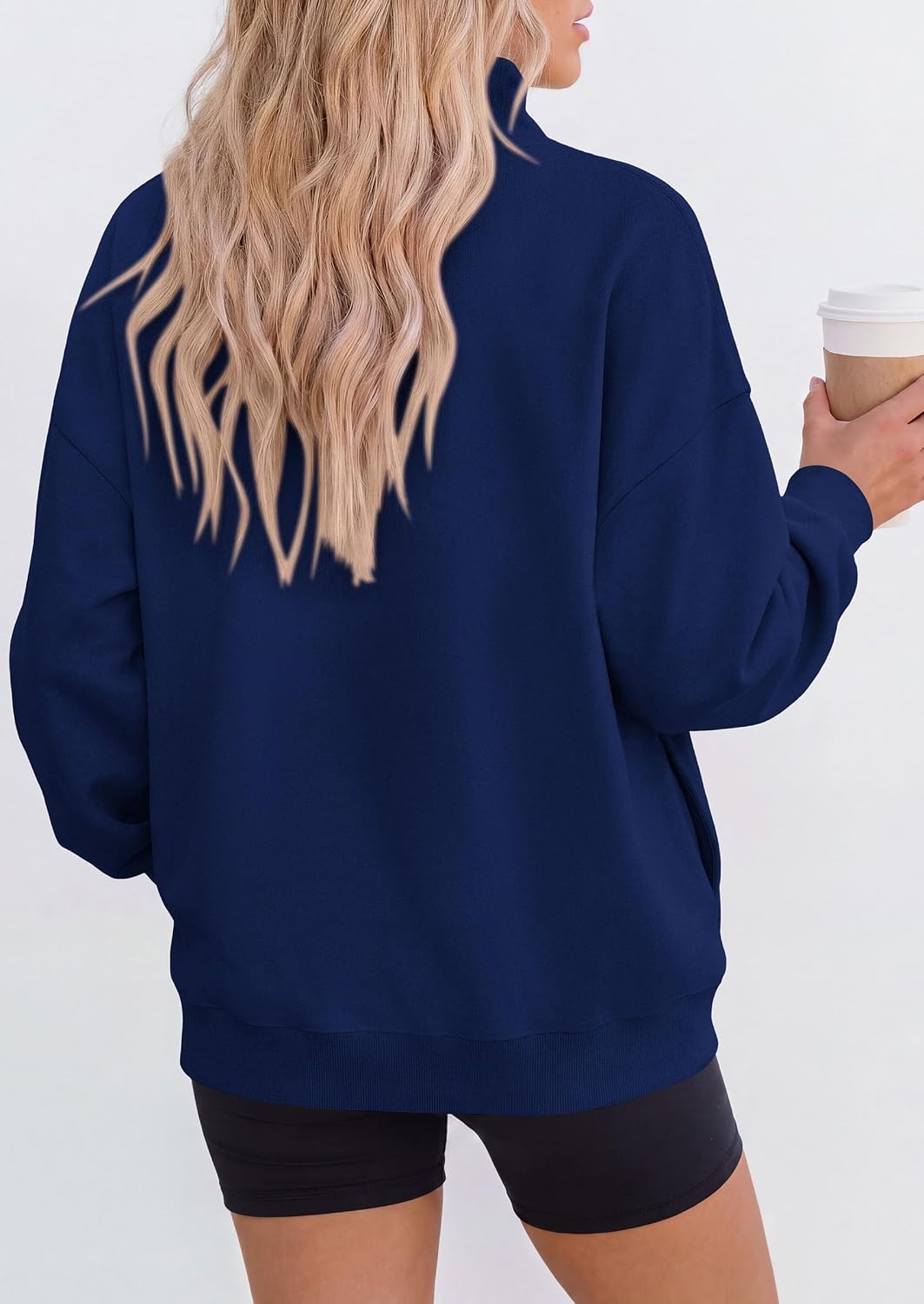 image:imagePRETTYGARDEN Womens Mock Neck Sweatshirt Oversized PulloverDark Blue