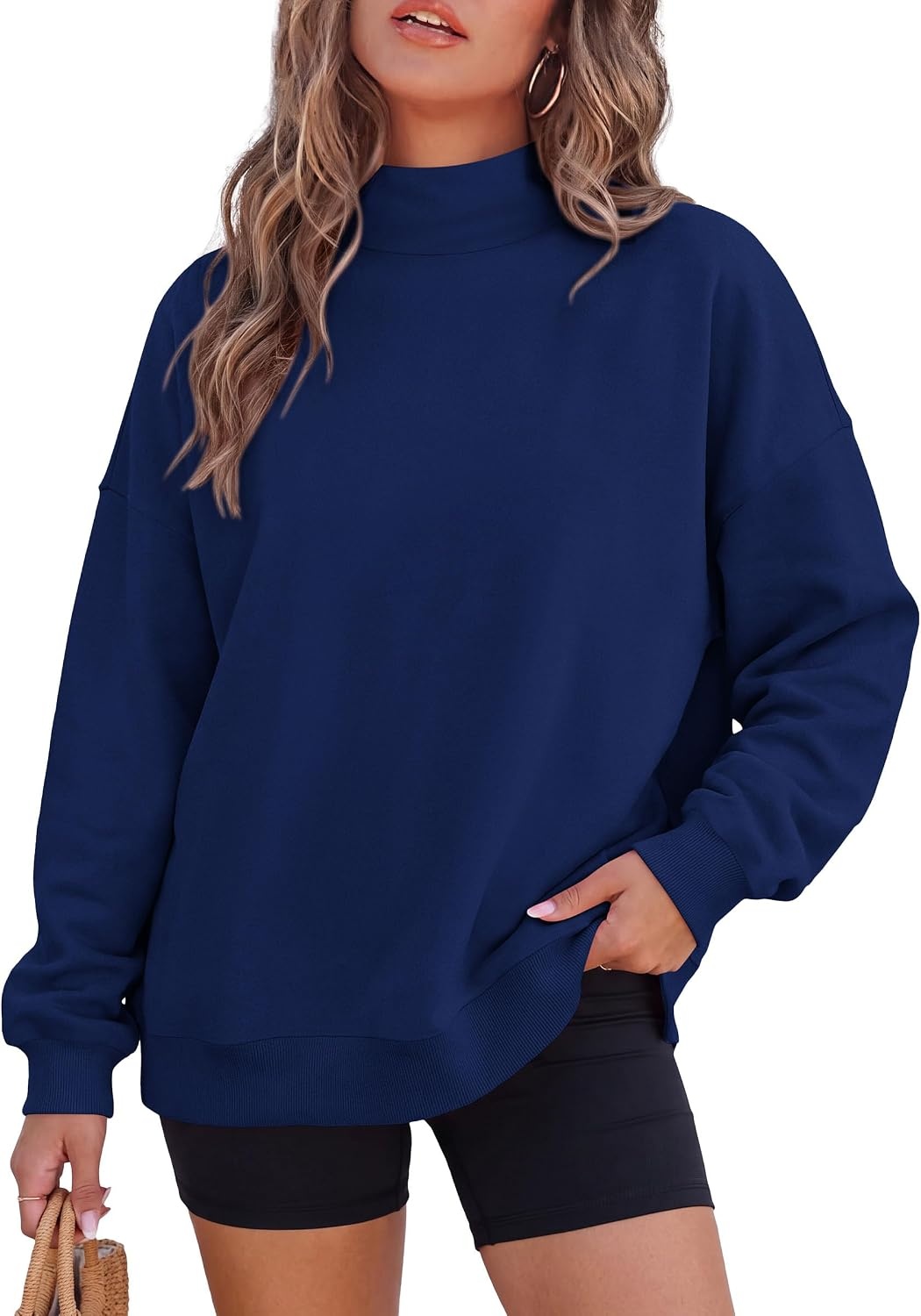 image:imagePRETTYGARDEN Womens Mock Neck Sweatshirt Oversized PulloverDark Blue