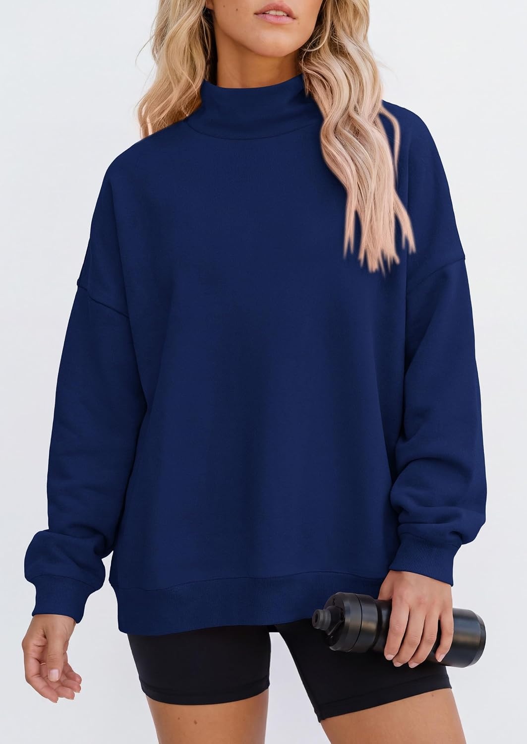 image:imagePRETTYGARDEN Womens Mock Neck Sweatshirt Oversized PulloverDark Blue