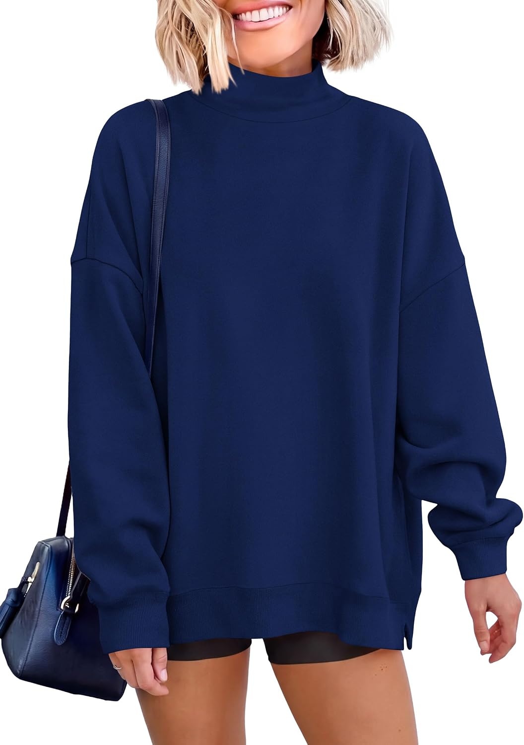 image:imagePRETTYGARDEN Womens Mock Neck Sweatshirt Oversized PulloverDark Blue