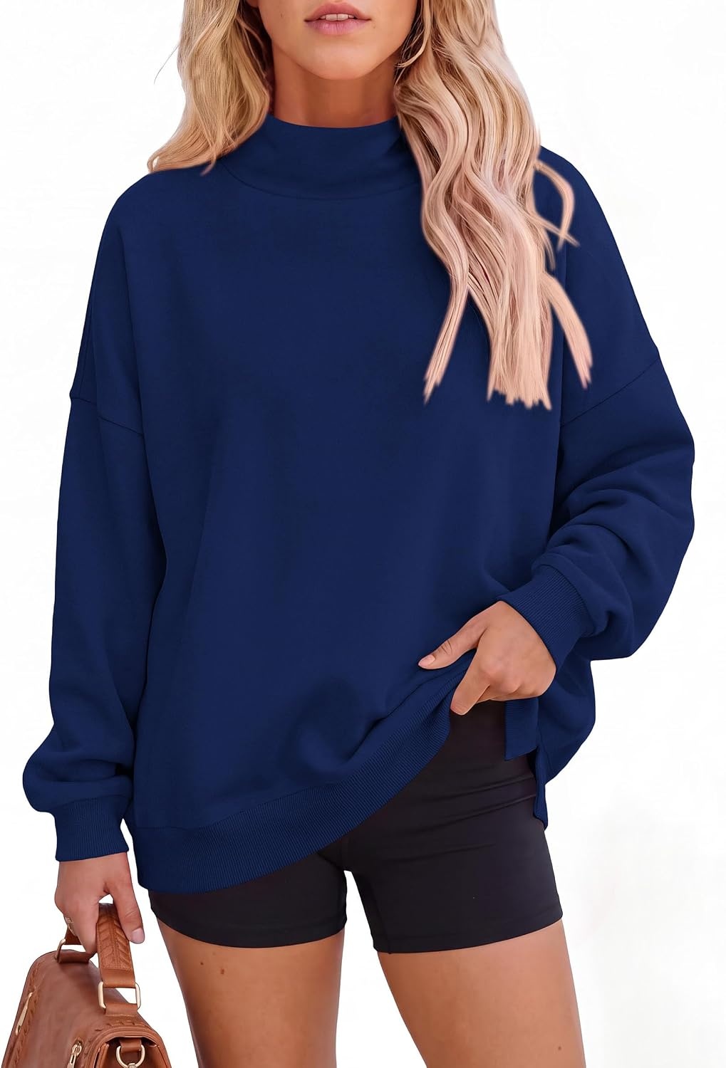 image:imagePRETTYGARDEN Womens Mock Neck Sweatshirt Oversized PulloverDark Blue