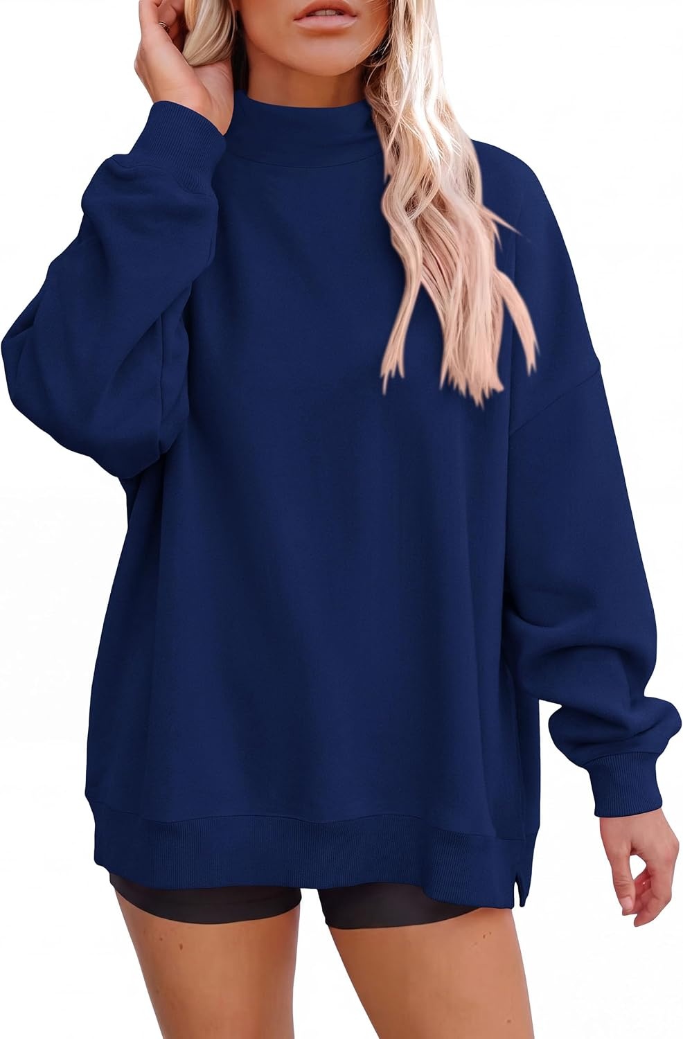 image:imagePRETTYGARDEN Womens Mock Neck Sweatshirt Oversized PulloverDark Blue