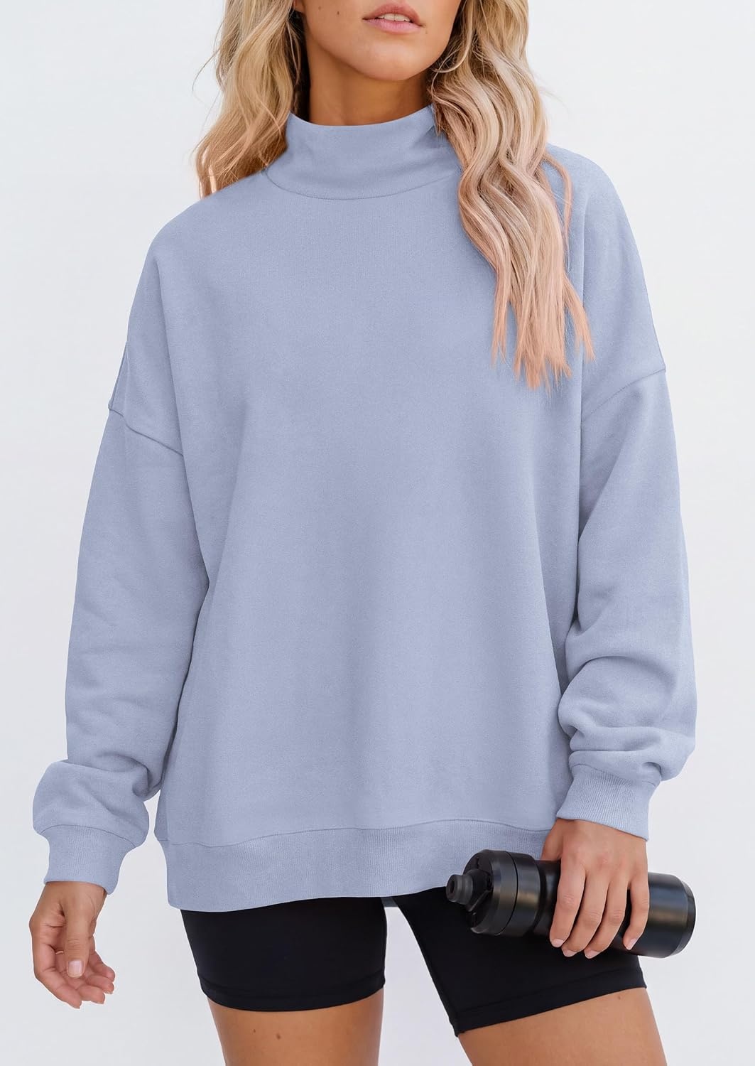 image:imagePRETTYGARDEN Womens Mock Neck Sweatshirt Oversized PulloverLight Blue