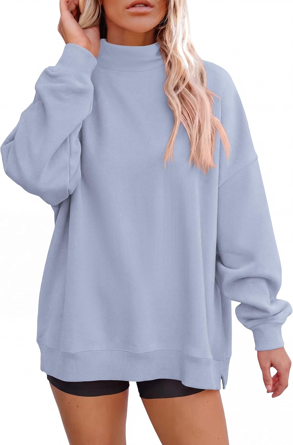image:imagePRETTYGARDEN Womens Mock Neck Sweatshirt Oversized PulloverLight Blue