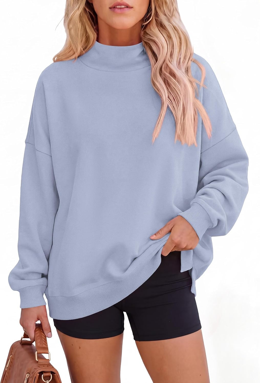image:imagePRETTYGARDEN Womens Mock Neck Sweatshirt Oversized PulloverLight Blue