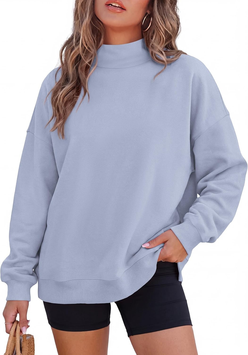 image:imagePRETTYGARDEN Womens Mock Neck Sweatshirt Oversized PulloverLight Blue