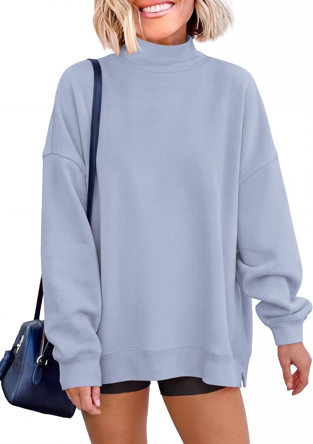 image:imagePRETTYGARDEN Womens Mock Neck Sweatshirt Oversized PulloverLight Blue