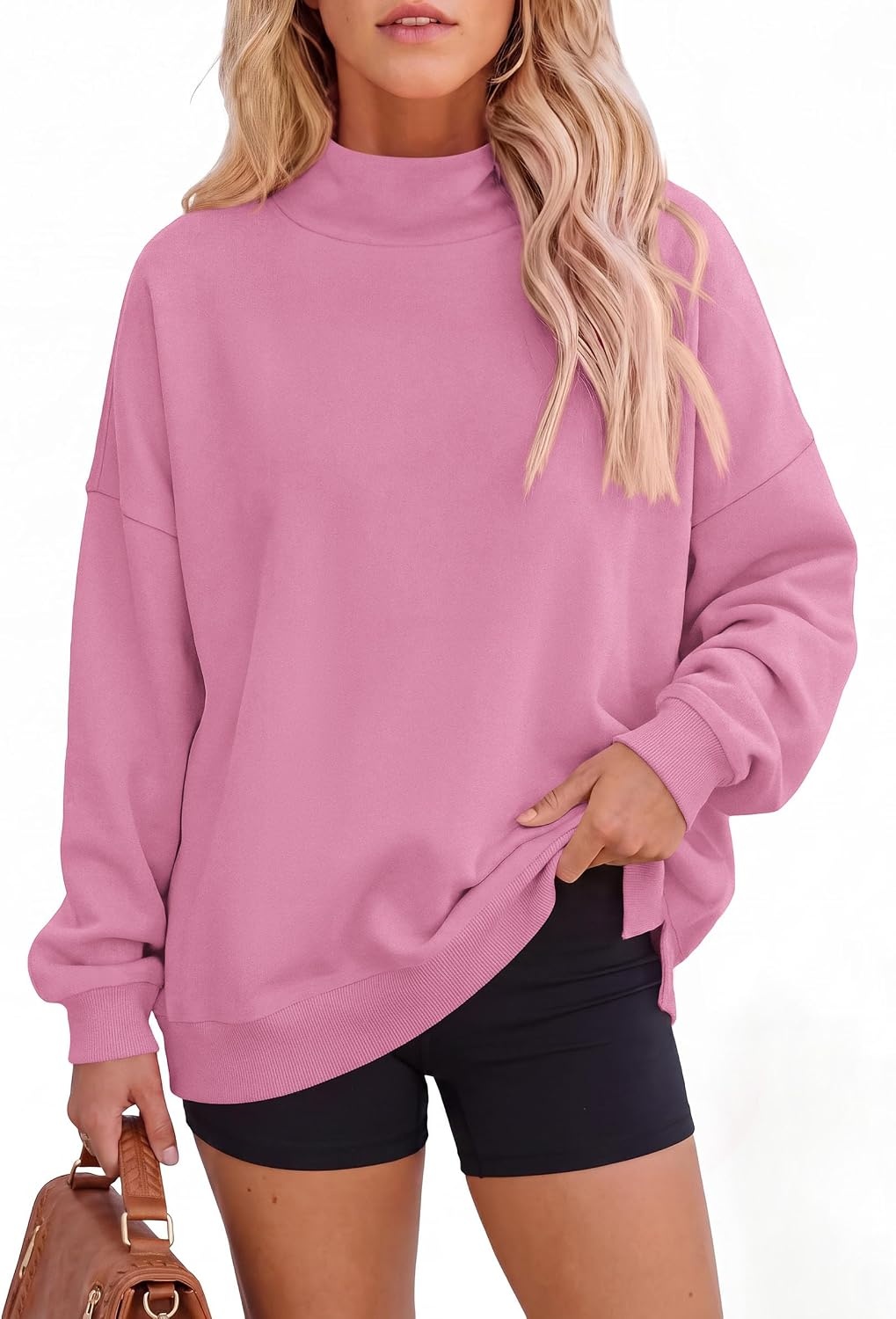 image:imagePRETTYGARDEN Womens Mock Neck Sweatshirt Oversized PulloverPink
