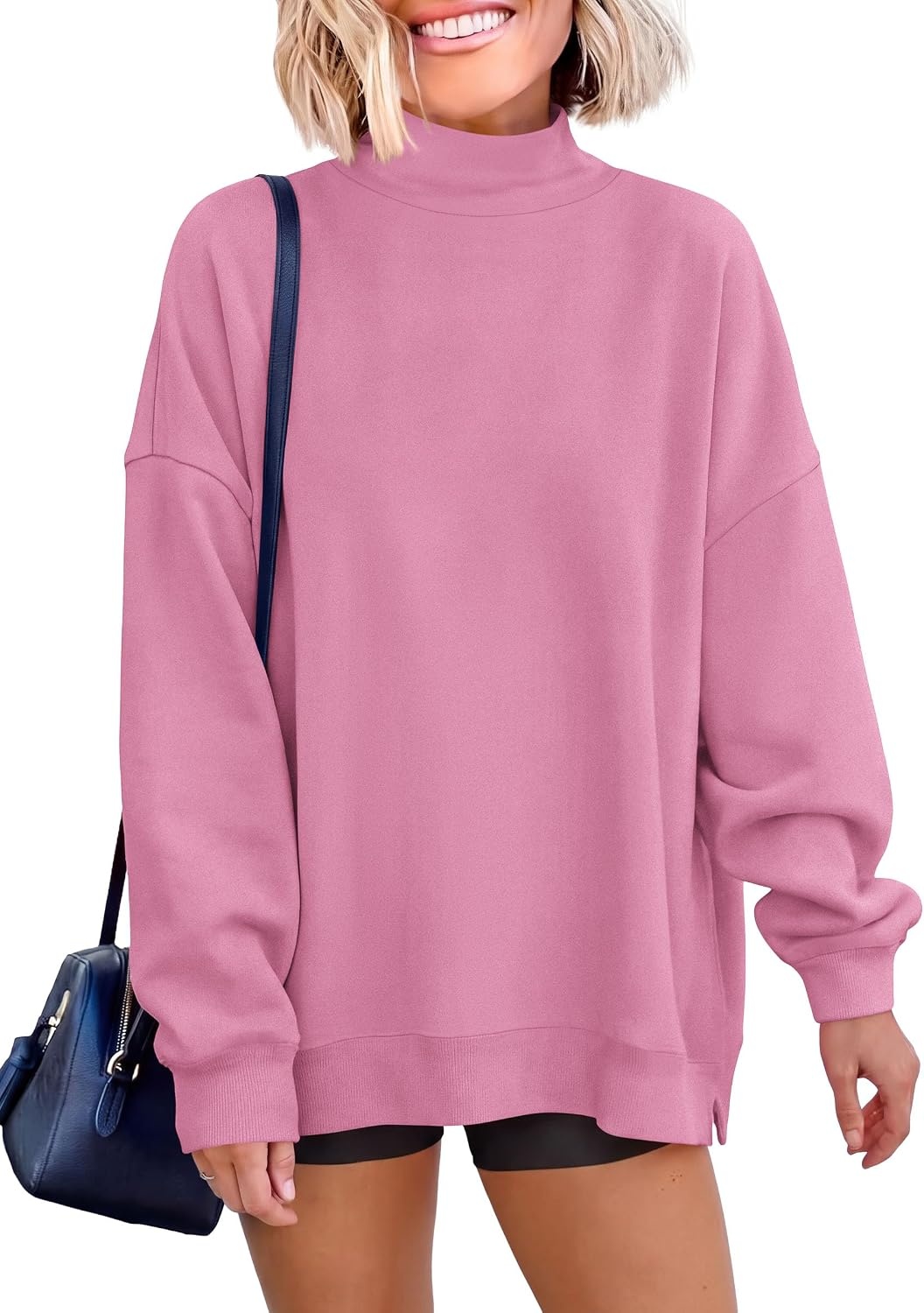 image:imagePRETTYGARDEN Womens Mock Neck Sweatshirt Oversized PulloverPink