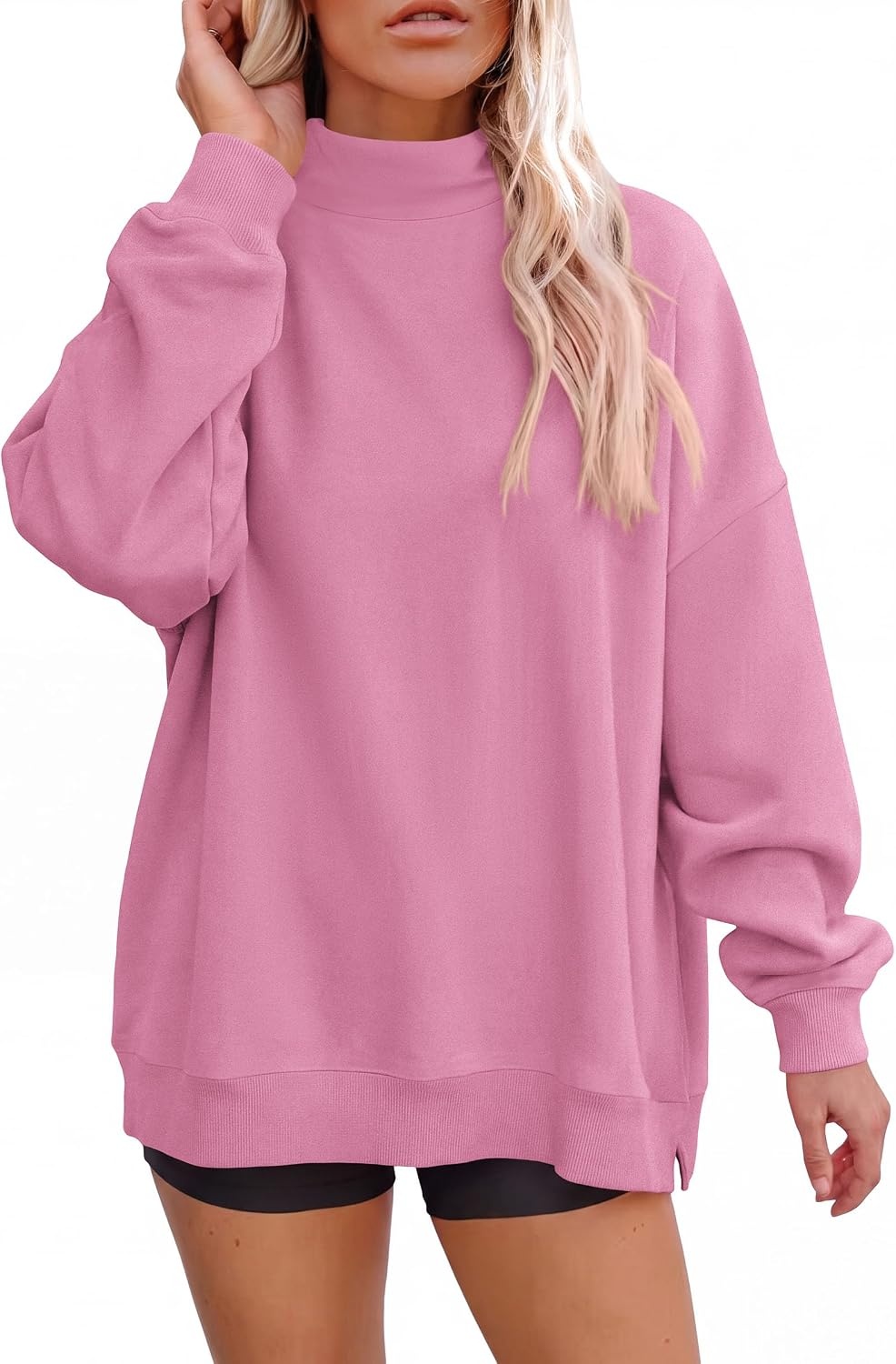 image:imagePRETTYGARDEN Womens Mock Neck Sweatshirt Oversized PulloverPink