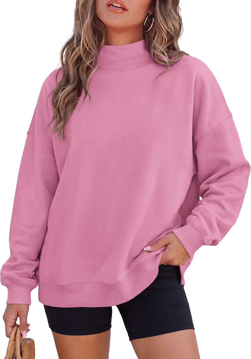 image:imagePRETTYGARDEN Womens Mock Neck Sweatshirt Oversized PulloverPink