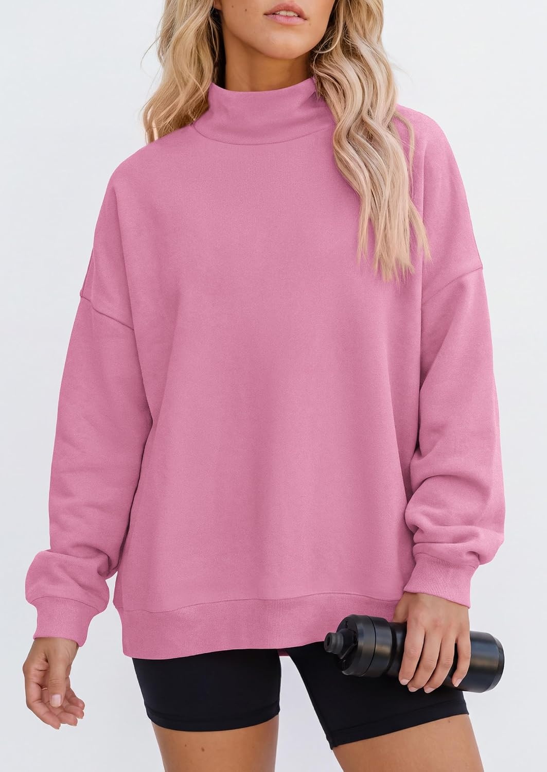 image:imagePRETTYGARDEN Womens Mock Neck Sweatshirt Oversized PulloverPink