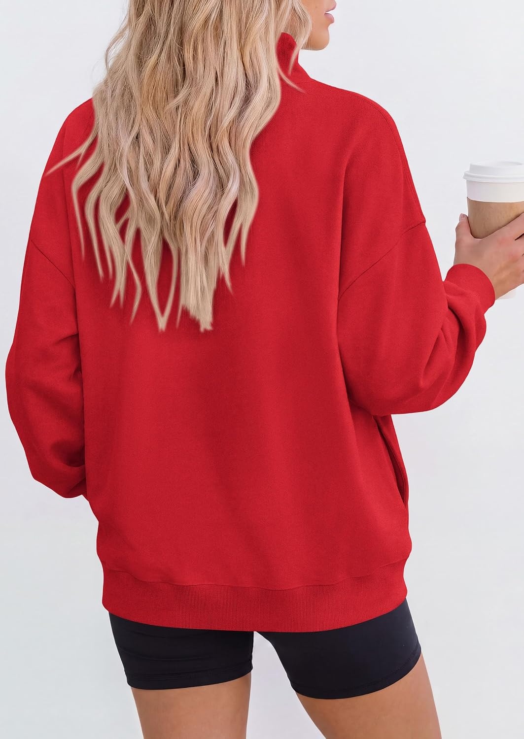 image:imagePRETTYGARDEN Womens Mock Neck Sweatshirt Oversized PulloverRed