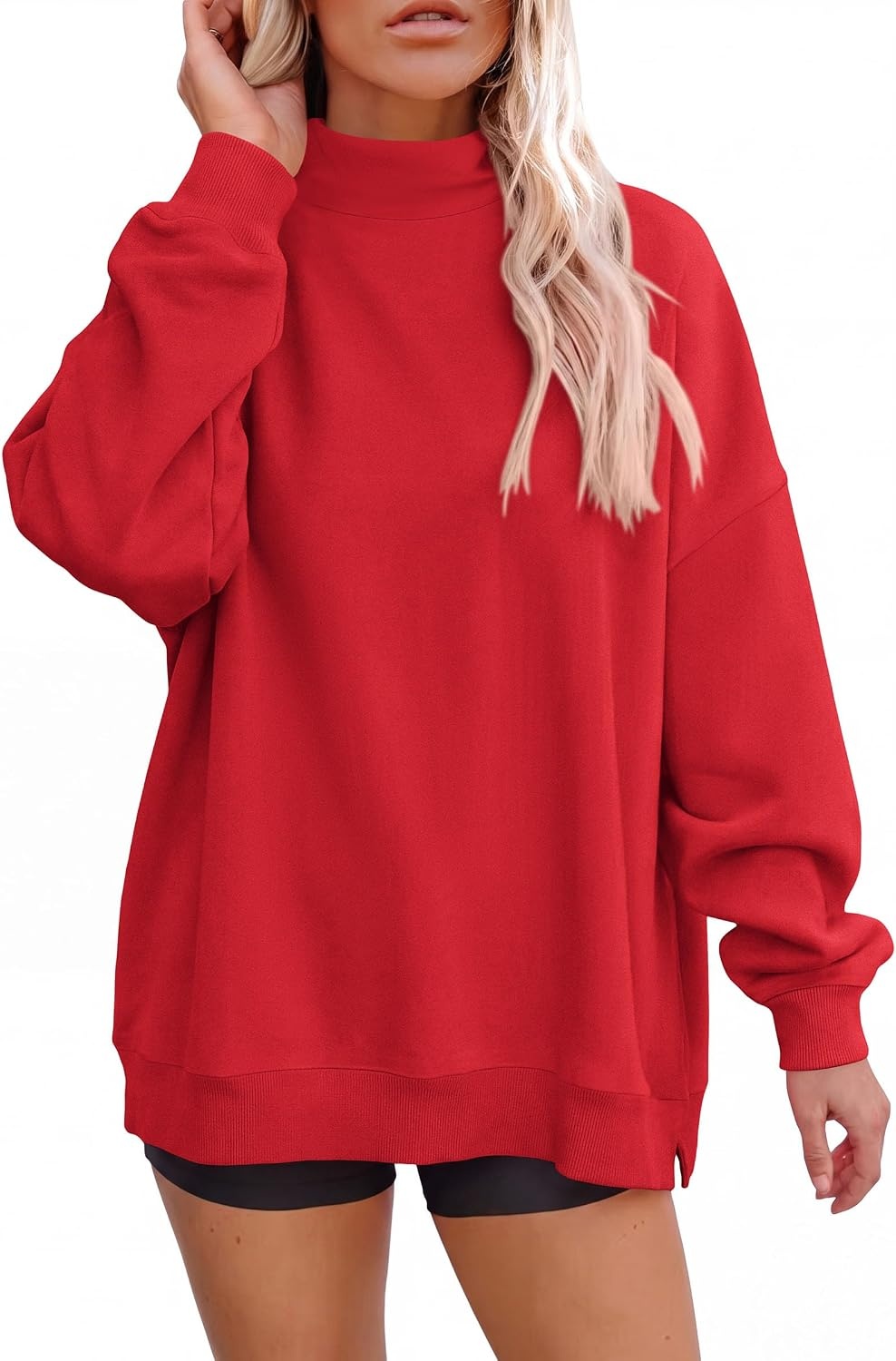 image:imagePRETTYGARDEN Womens Mock Neck Sweatshirt Oversized PulloverRed