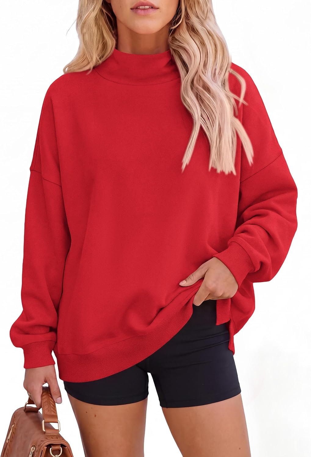 image:imagePRETTYGARDEN Womens Mock Neck Sweatshirt Oversized PulloverRed