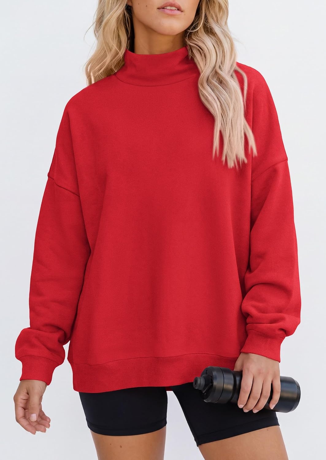 image:imagePRETTYGARDEN Womens Mock Neck Sweatshirt Oversized PulloverRed