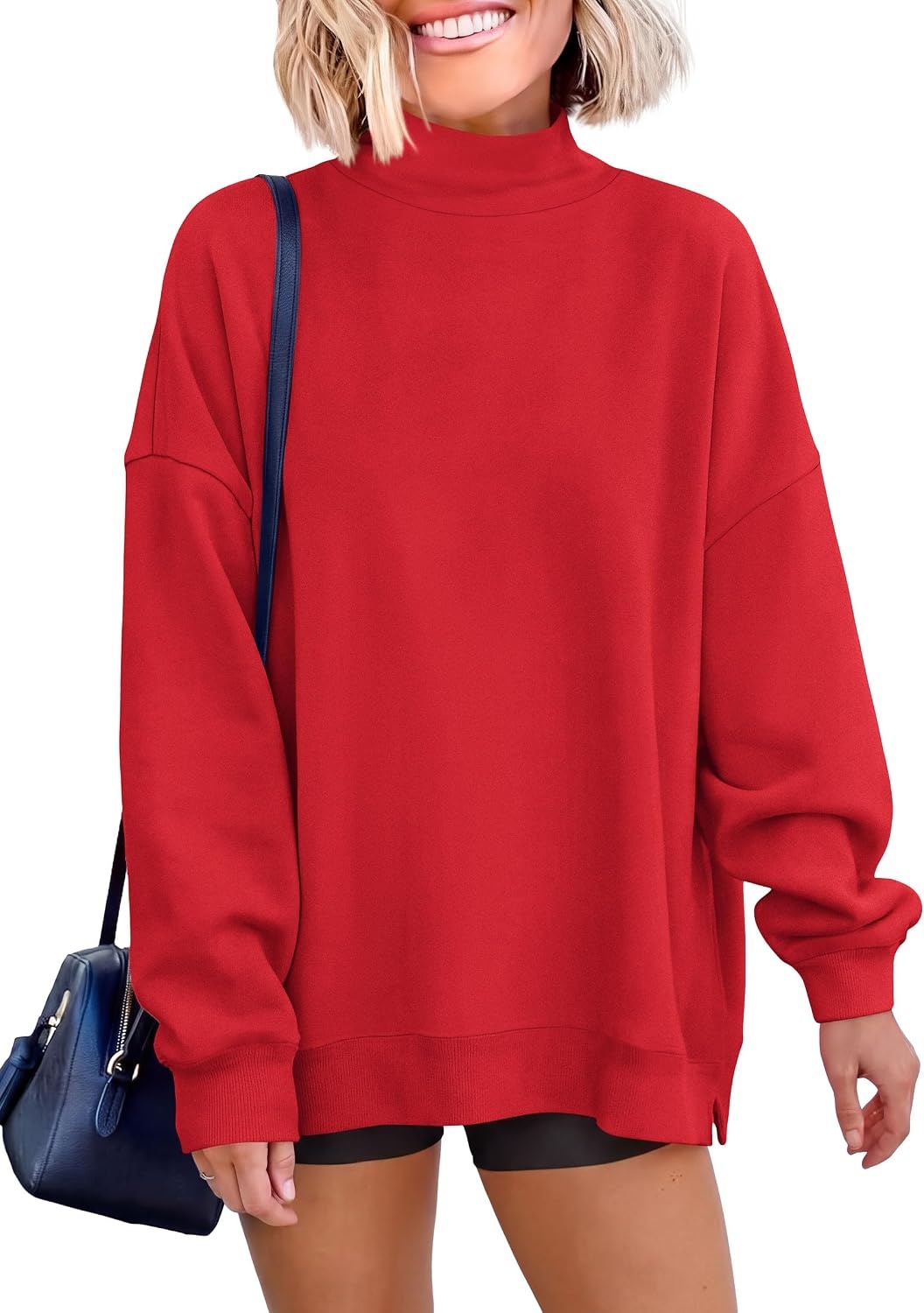 image:imagePRETTYGARDEN Womens Mock Neck Sweatshirt Oversized PulloverRed