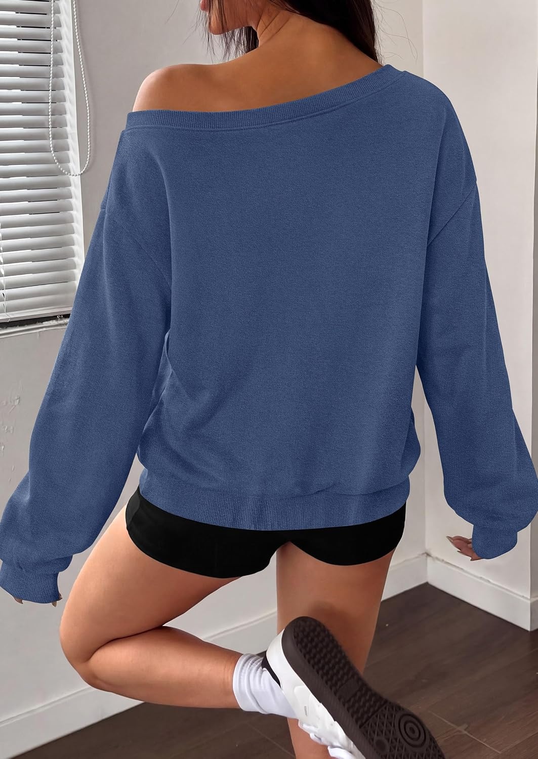 image:imagePRETTYGARDEN Womens Off The Shoulder Sweatshirt Fall Long Sleeve TopsGrey Blue
