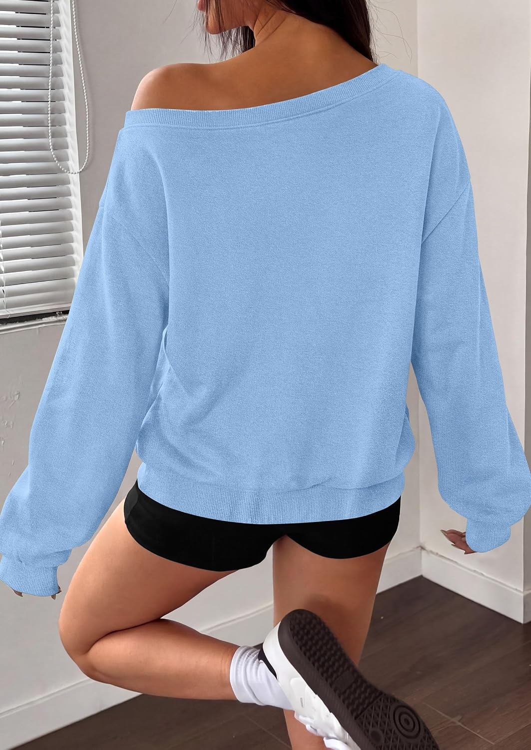 image:imagePRETTYGARDEN Womens Off The Shoulder Sweatshirt Fall Long Sleeve TopsLight Blue