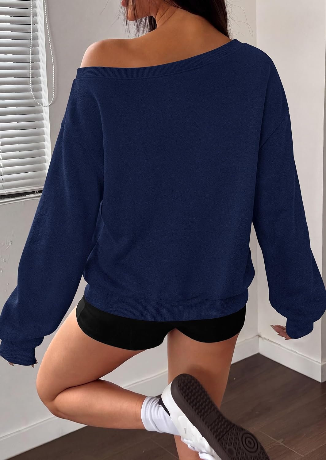 image:imagePRETTYGARDEN Womens Off The Shoulder Sweatshirt Fall Long Sleeve TopsNavy Blue