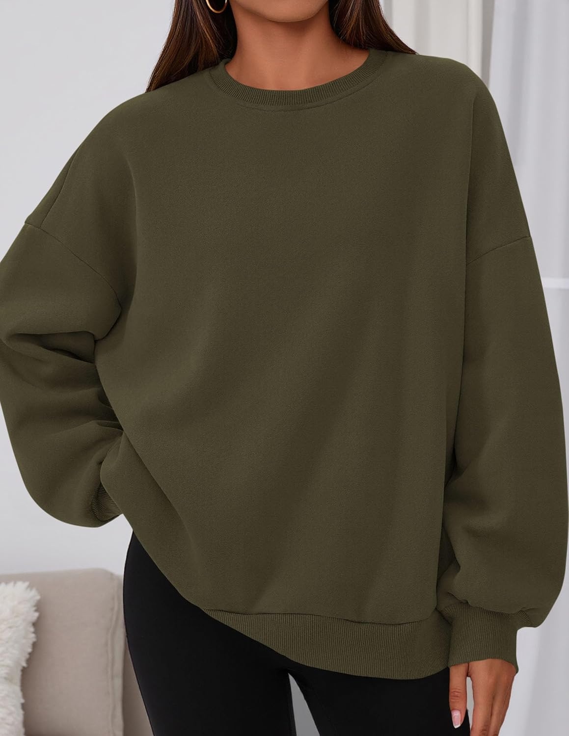 image:imagePRETTYGARDEN Womens Oversized Crewneck SweatshirtArmy Green
