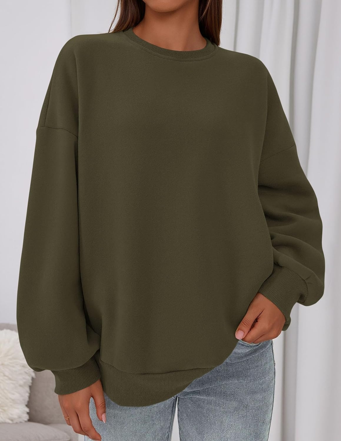 image:imagePRETTYGARDEN Womens Oversized Crewneck SweatshirtArmy Green