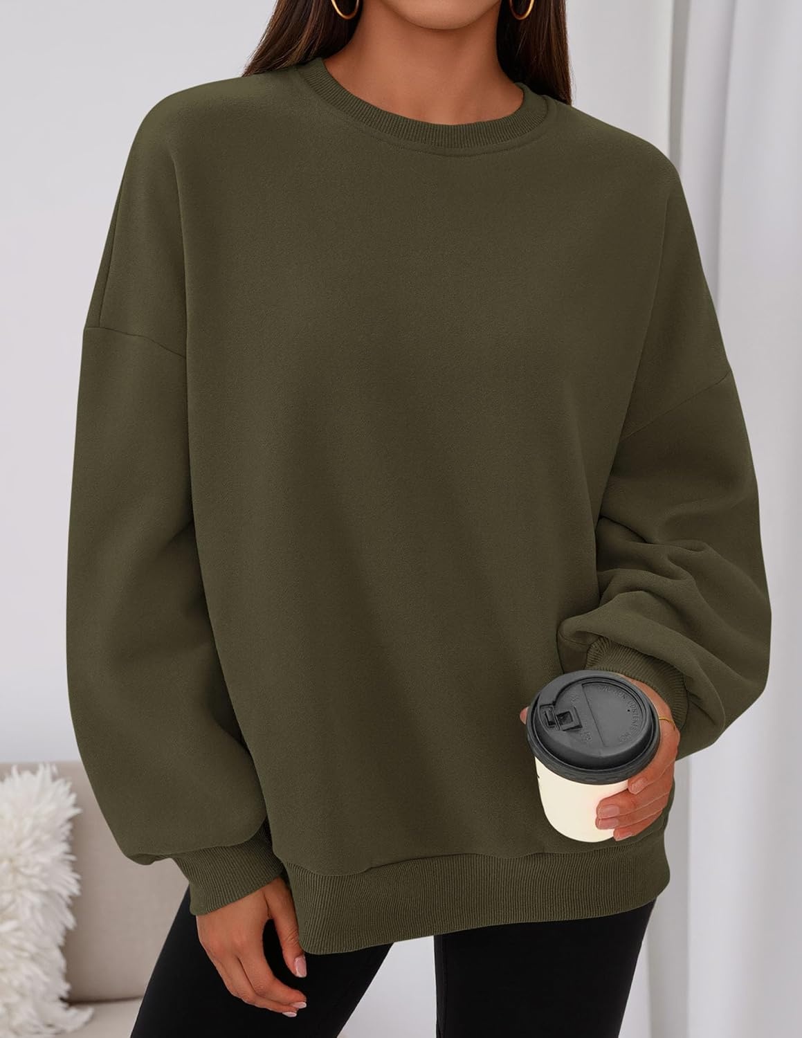 image:imagePRETTYGARDEN Womens Oversized Crewneck SweatshirtArmy Green
