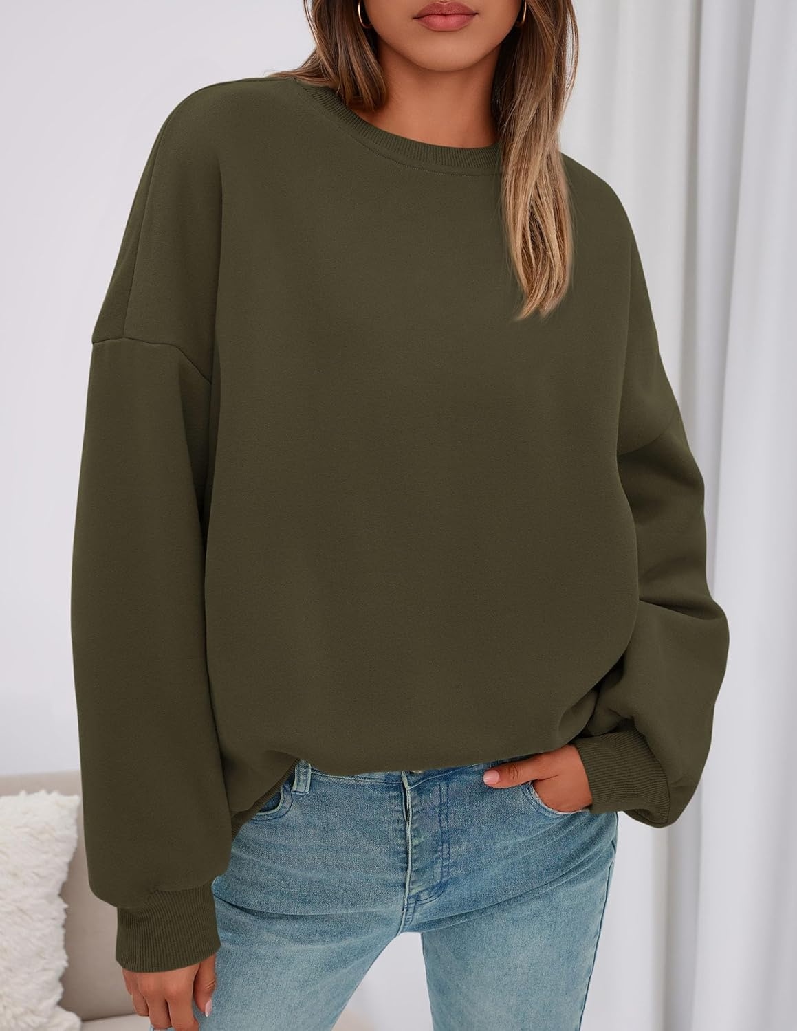 image:imagePRETTYGARDEN Womens Oversized Crewneck SweatshirtArmy Green